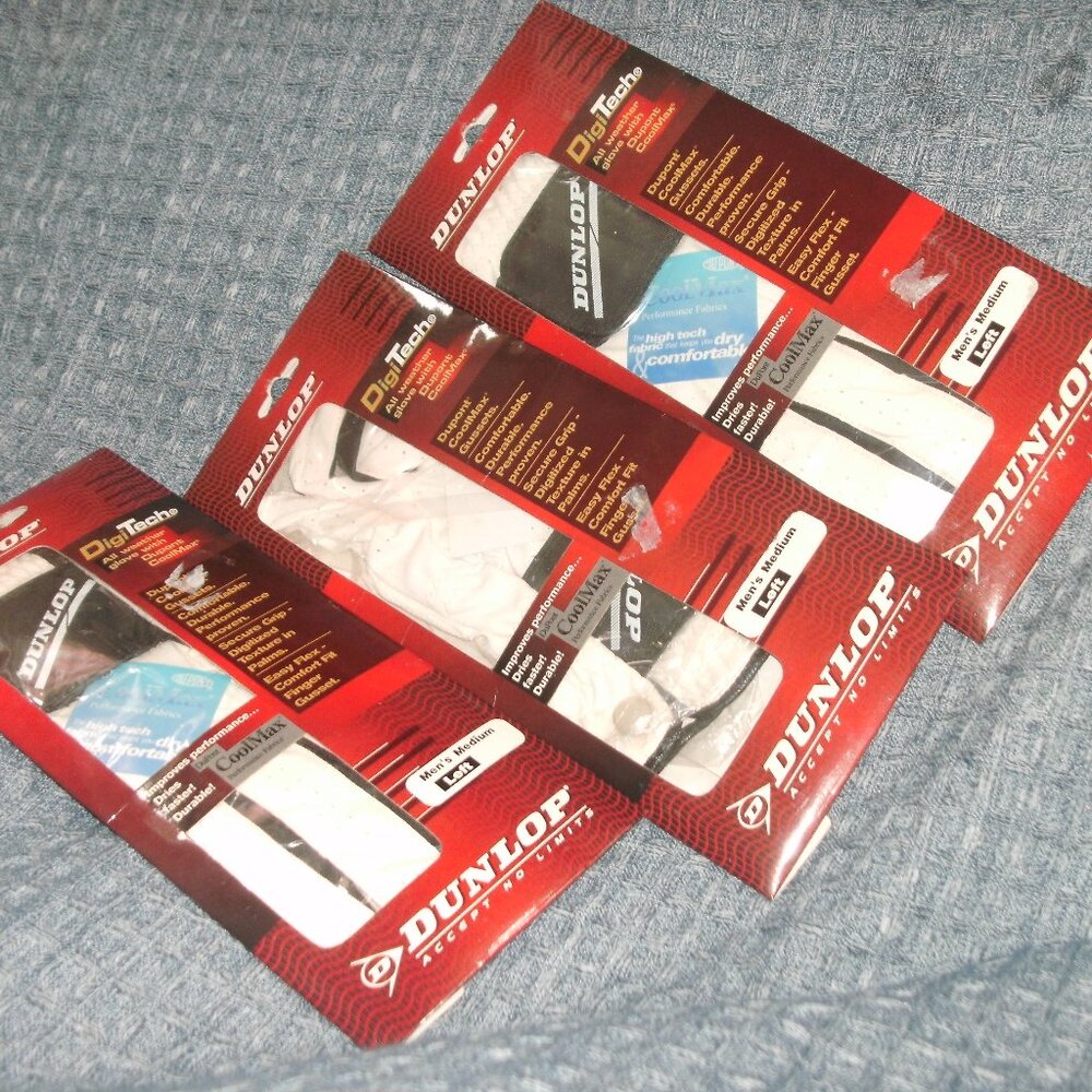 NWT LOT of THREE Dunlop Digitech DuPont CoolMax GOLF GLOVE Men's size M LEFT